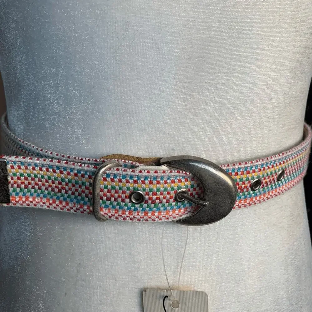 Vintage‎ Rainbow Woven Belt 80s 90s Kidcore Multicolor Made In USA Small Pride